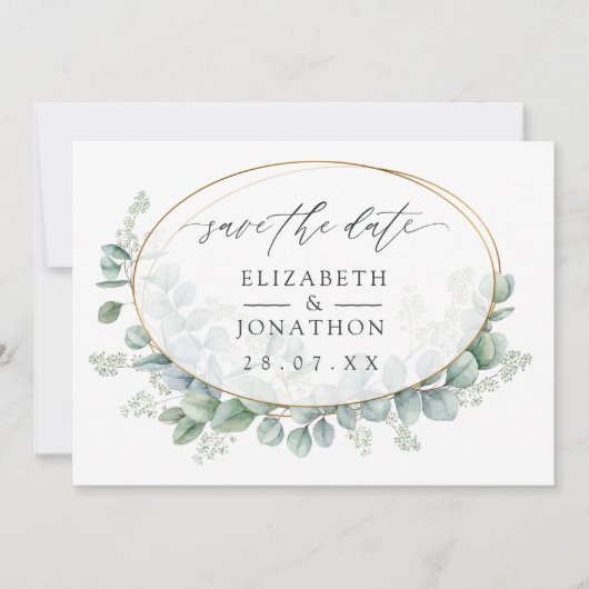 Eukalyptus Geometric Wedding Save The Date (Vorderseite)