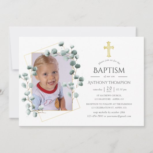 Eukalyptus Geometrische Taufe oder Weihnachten Einladung (Vorderseite)