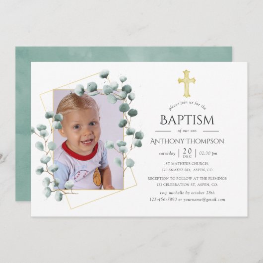 Eukalyptus Geometrische Taufe oder Weihnachten Einladung (Vorne/Hinten)