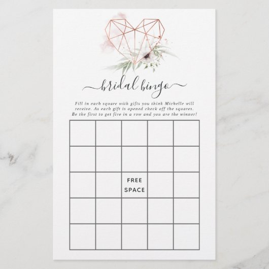 Eukalyptus Geometrisches Brautparty Bingo (Vorderseite)