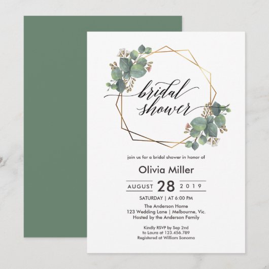 Eukalyptus-geometrisches Brautparty Einladung (Vorne/Hinten)