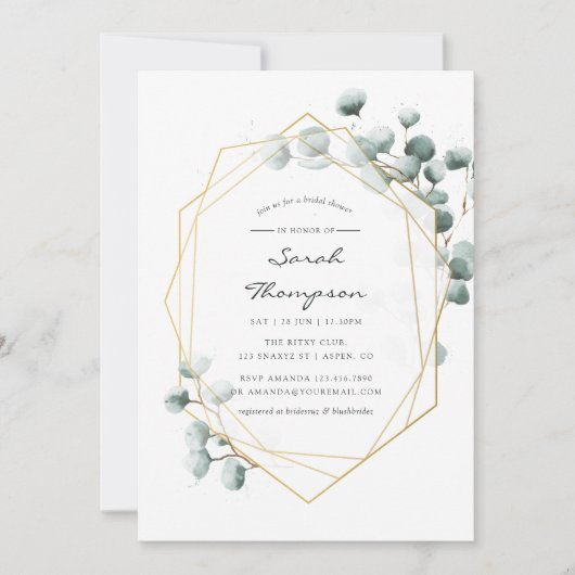 Eukalyptus Geometrisches Brautparty Einladung (Vorderseite)
