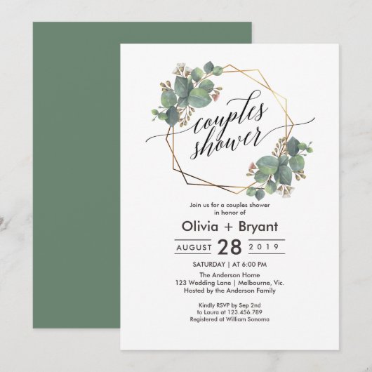 Eukalyptus-geometrisches Brautparty Einladung (Vorne/Hinten)