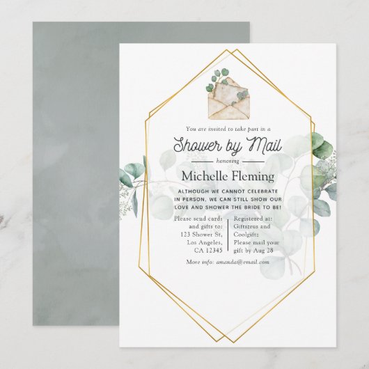Eukalyptus Geometrisches Brautparty nach Mail Einladung (Vorne/Hinten)