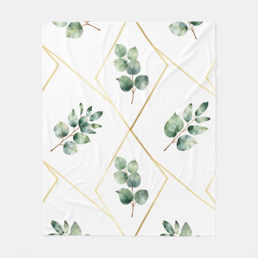 Eukalyptus geometrisches Goldmuster Fleecedecke (Vorderseite)