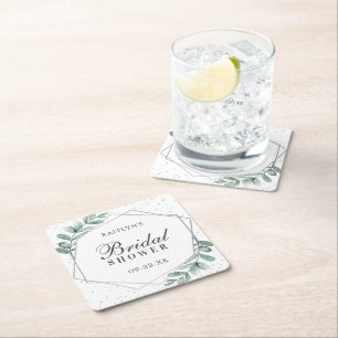 Eukalyptus Geometrisches Silver Foil Brautparty Rechteckiger Pappuntersetzer