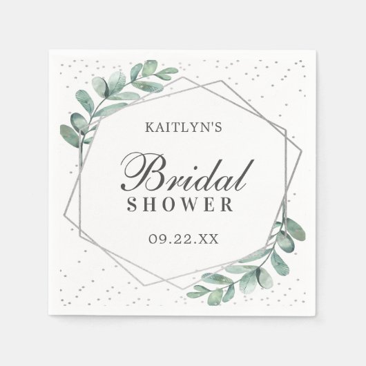 Eukalyptus Geometrisches Silver Foil Brautparty Serviette (Vorderseite)