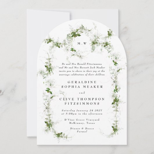 Eukalyptus Gerahmt Wreath Monogram Wedch Arch Einladung (Vorderseite)