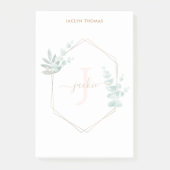 Eukalyptus-Gerahmtes Monogramm Post-it Klebezettel (Vorderseite)