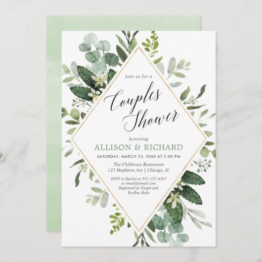 Eukalyptus geschlechtsneutrale Paare Babydusche Einladung (Vorne/Hinten)