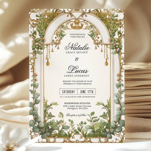 Eukalyptus Gilded Arch Wedding Einladung