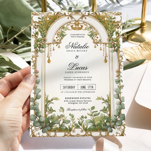 Eukalyptus Gilded Arch Wedding Einladung