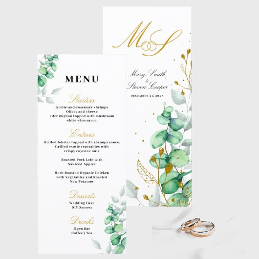 Eukalyptus Gilded Monogram Wedding Menükarte