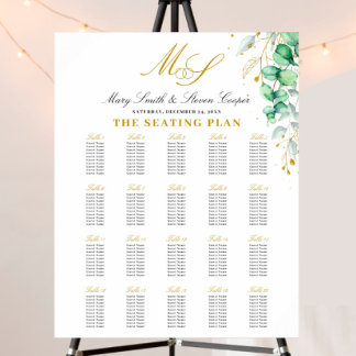 Eukalyptus Gilded Monogram Wedding Seating Charts Poster