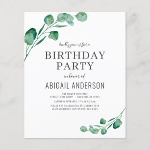 Eukalyptus Girly Birthday Party Einladung Flyer