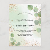 Eukalyptus-Glitzer, grün, modern Einladungspostkarte (Vorderseite)