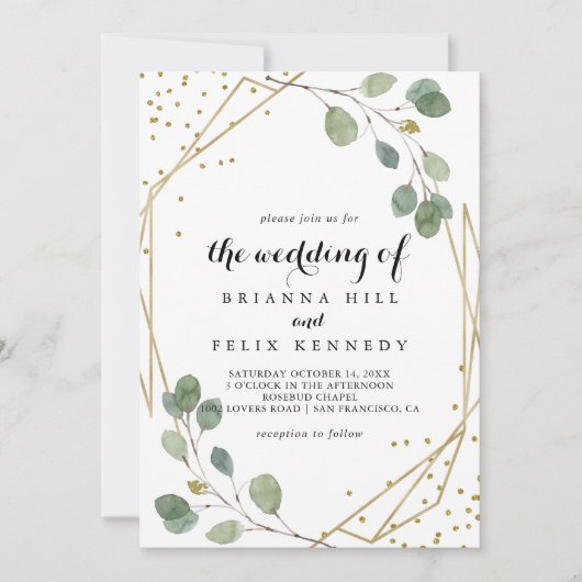 Eukalyptus-Glitzer-Grüne Einladung (Vorderseite)