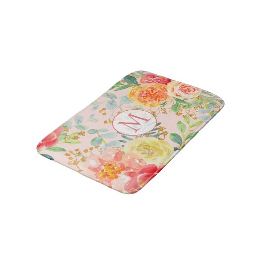 Eukalyptus-Glitzer Monogramm Badematte (Schrägansicht)