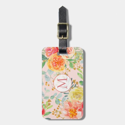 Eukalyptus-Glitzer Monogramm Gepäckanhänger (Vorderseite vertikal)