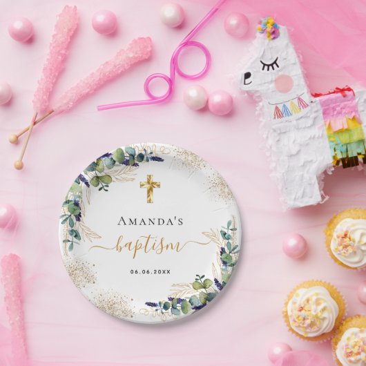 Eukalyptus-Glitzer Monogramm Pappteller (Party)