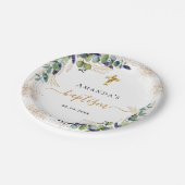 Eukalyptus-Glitzer Monogramm Pappteller (Schrägansicht)