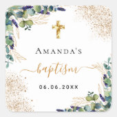 Eukalyptus-Glitzer Monogramm Quadratischer Aufkleber (Vorderseite)