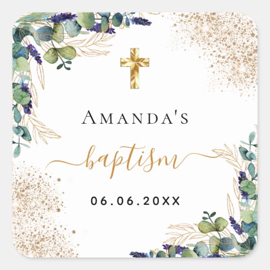 Eukalyptus-Glitzer Monogramm Quadratischer Aufkleber (Vorderseite)