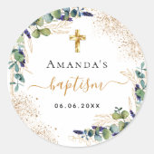 Eukalyptus-Glitzer Monogramm Runder Aufkleber (Vorderseite)