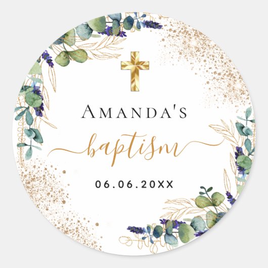 Eukalyptus-Glitzer Monogramm Runder Aufkleber (Vorderseite)