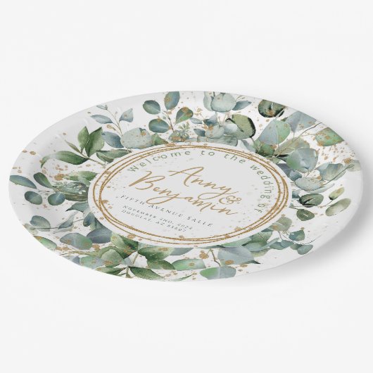 Eukalyptus-Glitzer Pappteller (Schrägansicht)