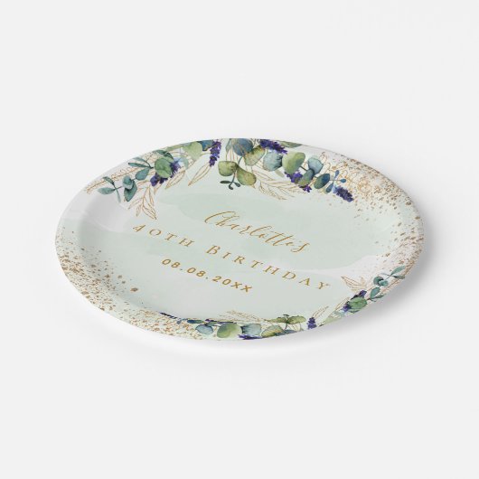 Eukalyptus-Glitzer Pappteller (Schrägansicht)