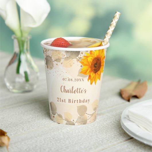 Eukalyptus-Glitzer-Sonnenblumen-Monogramm Pappbecher (In Situ)