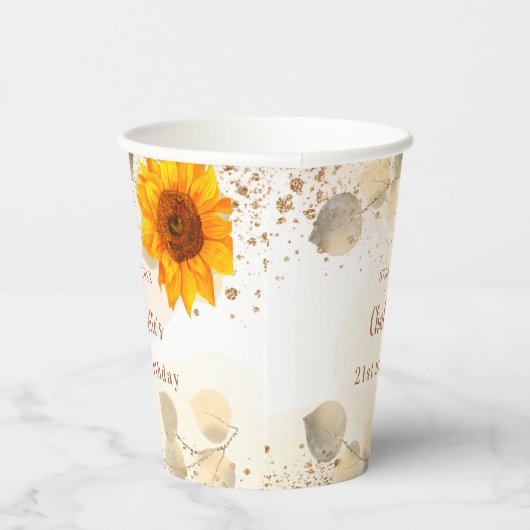 Eukalyptus-Glitzer-Sonnenblumen-Monogramm Pappbecher (Rechts)