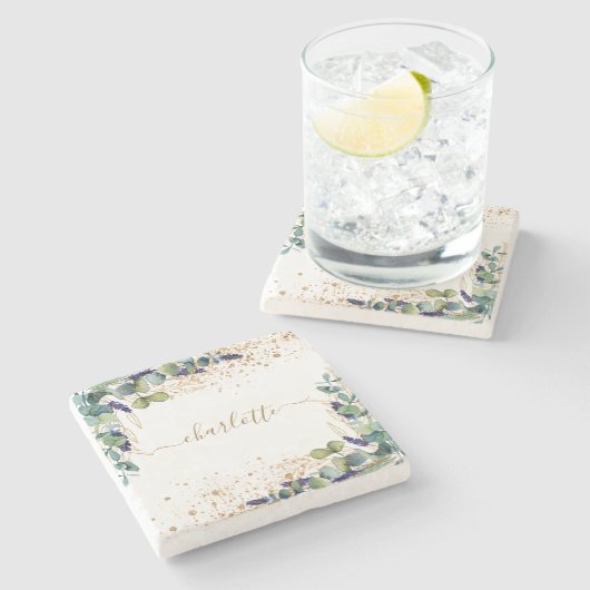 Eukalyptus-Glitzer Steinuntersetzer (Seitenansicht)