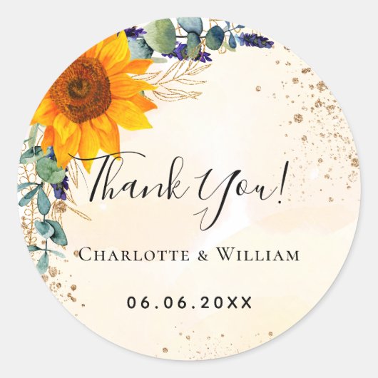 Eukalyptus-Glitzer Sunflower vielen Dank Runder Aufkleber (Vorderseite)