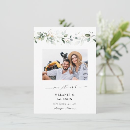 Eukalyptus Glow Foto Save the Date 2 (Stehend Vorderseite)