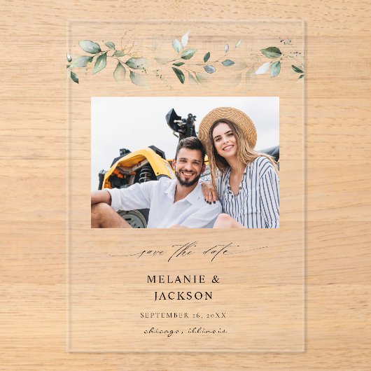 Eukalyptus Glow Foto Save the Date 2 Acryleinladungen (Vorderseite)