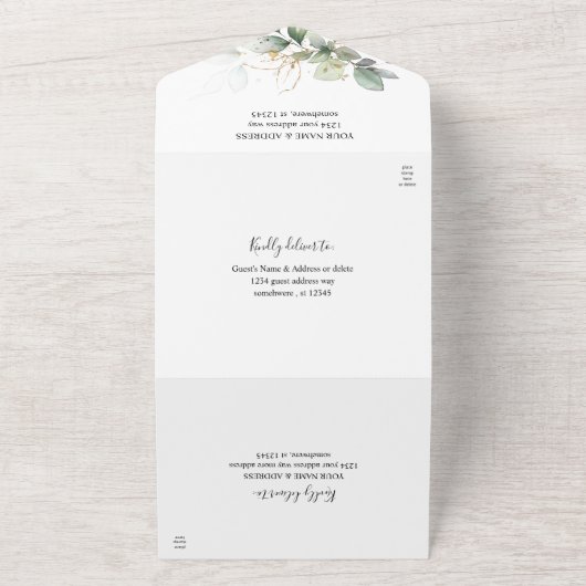 Eukalyptus Glow Gold Greenerity Wedding All In One Einladung (Außenbereich)