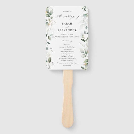 Eukalyptus Glow Gold Greenerity Wedding Program 2 Fächer (Vorderseite)