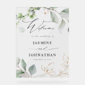 Eukalyptus Glow Gold Greenerity Wedding Willkommen Acrylschild (Vorderseite)