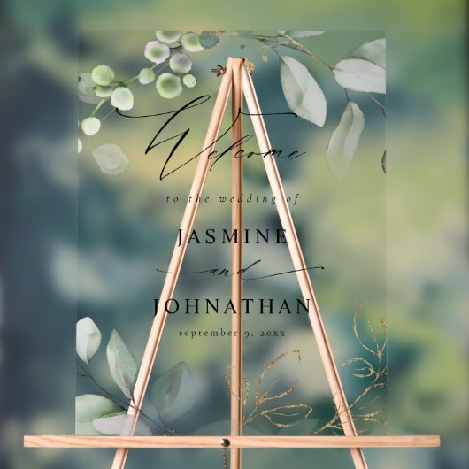 Eukalyptus Glow Gold Greenerity Wedding Willkommen Acrylschild (Neutral)
