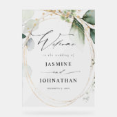 Eukalyptus Glow Gold Greenerity Wedding Willkommen Acrylschild (Vorderseite)