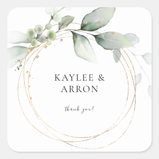 Eukalyptus Glow Gold Greenery Danke 2 Quadratischer Aufkleber (Vorderseite)