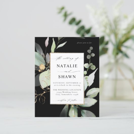 Eukalyptus Glow Gold Greenery Wedding Black (Stehend Vorderseite)