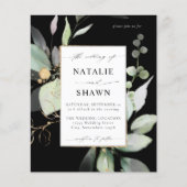 Eukalyptus Glow Gold Greenery Wedding Black Flyer (Vorne)