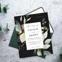 Eukalyptus Glow Gold Greenery Wedding Black Flyer