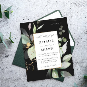 Eukalyptus Glow Gold Greenery Wedding Black Flyer