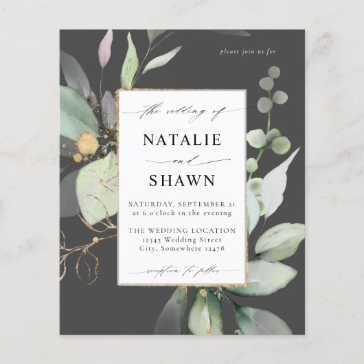 Eukalyptus Glow Gold Greenery Wedding Gray Flyer (Vorne)