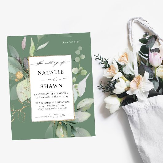 Eukalyptus Glow Gold Greenery Wedding Olive Flyer
