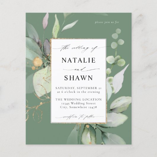 Eukalyptus Glow Gold Greenery Wedding Olive Flyer (Vorne)